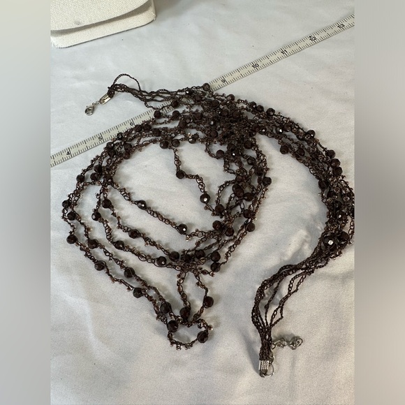 Long multi strand chocolate brown crochet style necklace - Picture 6 of 6